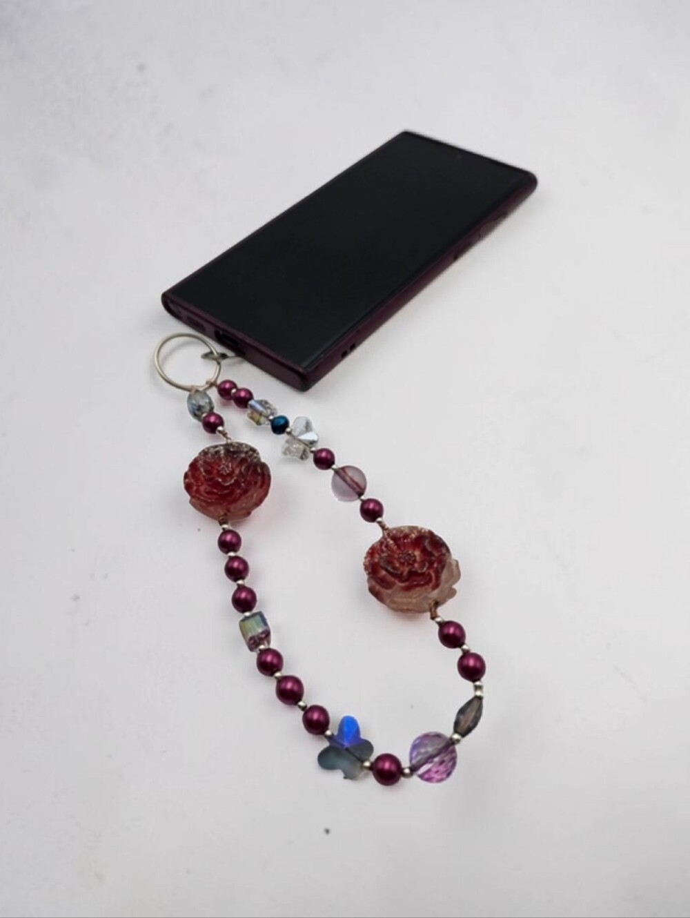 Handmade Elegant Beaded Phone Charm with Floral Accents
